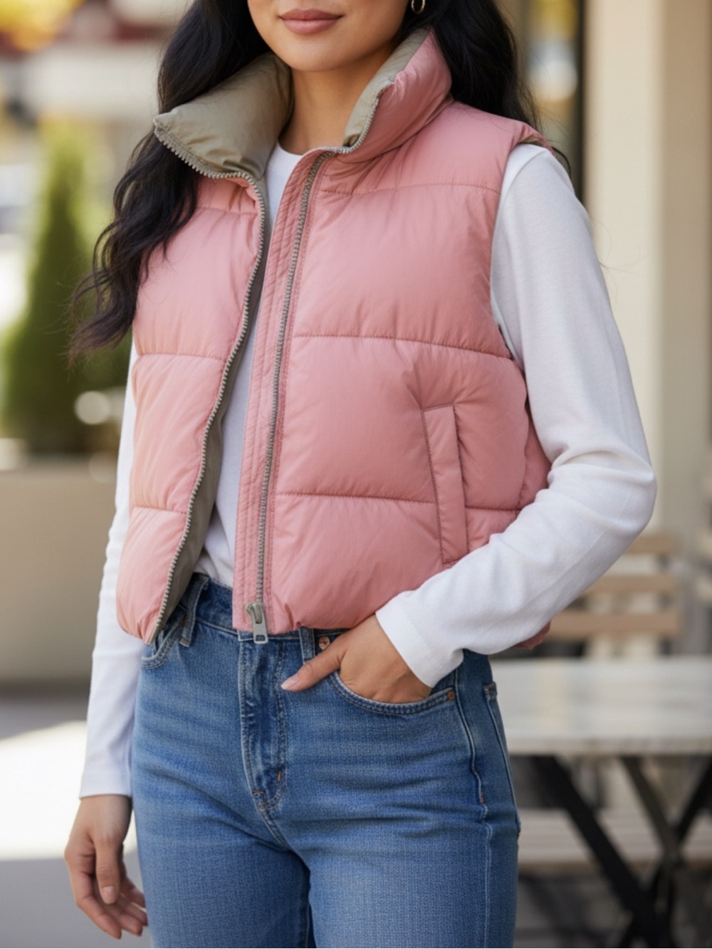 Zara Dusty Rose Puffer Vest